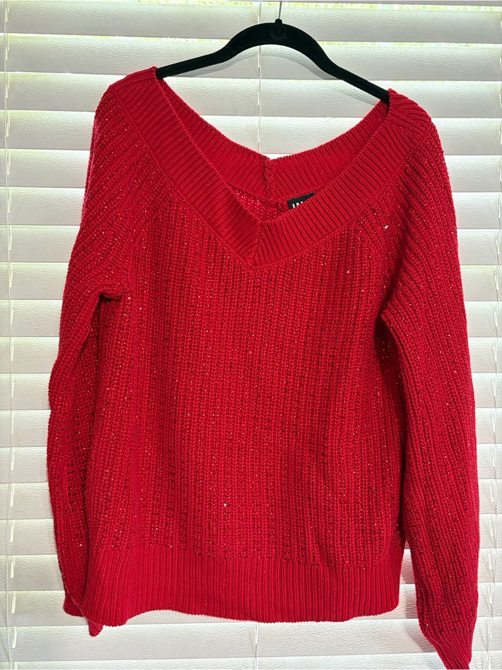 INC International Concepts Sparkle Red V-Neck Sweater